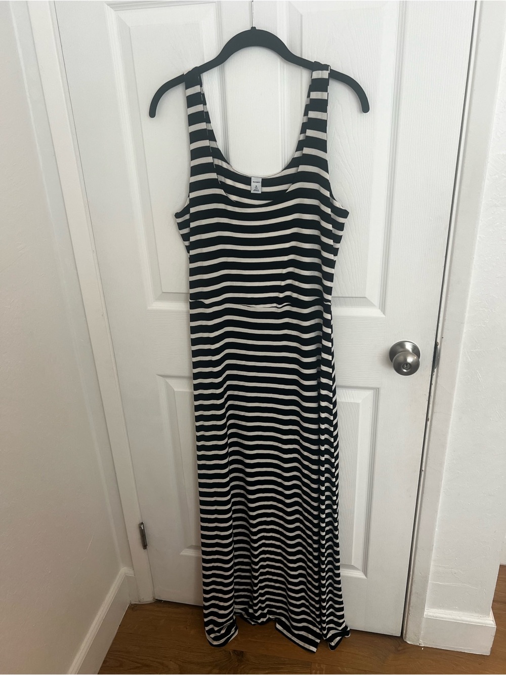 Old Navy Black and White Striped Scoop Neck Maxi Dress